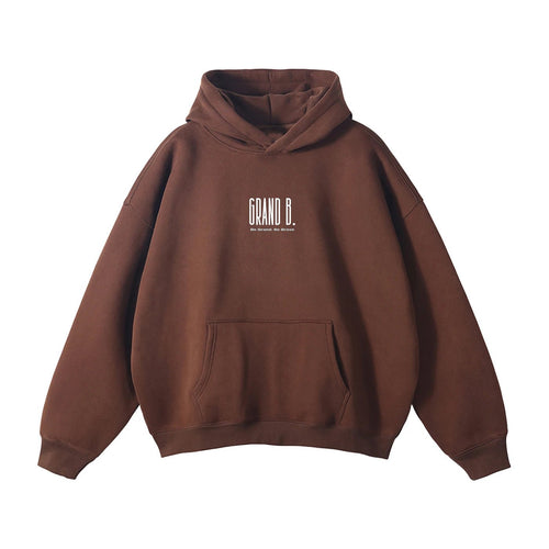 Hoodie Be Brave Brown GRAND B., vue de face, logo poitrine